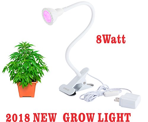 2018 New LED Grow Lights, 8W Desk Clip Plant Grow Light with 360° Flexible Gooseneck ，Super long cable with Spring Clamp for Indoor Plants Hydroponics Greenhouse Gardening Plant