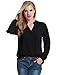 Meaneor Women Rayon Long Sleeve V Neck Button Down Casual Tees T Shirts Blouse