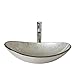Walcut USBR1046 Bathroom Modern Oval Artistic Glass Vessel Sink with Chrome Faucet & Chrome Pop-up Drain Combo