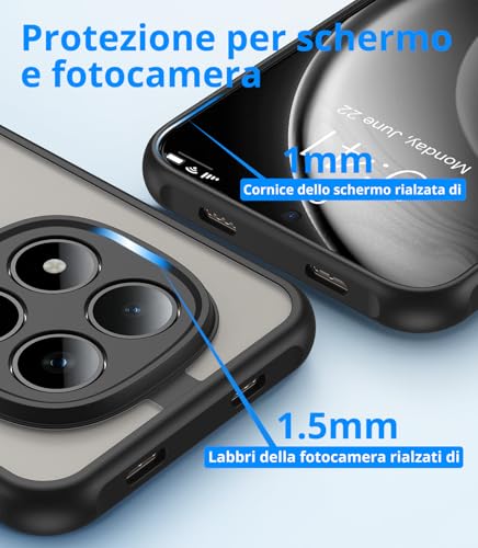 Vansdon Magnetic Cover for Xiaomi Redmi Note 15 Pro 5G with 1 Pieces Tempered Glass, Magsafe Compatible with Magsafe, Military Level Anti-Drop Protection, Translucent Slim Matte Shockproof Cover-Black