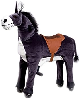 Mofawangzi Saddle-less Rocking Ride on Donkey Toys Walking Horse Cycle Toy Giddy up Ride on with Wheels and Foot Rest without Battery or Electricity Mechanical,Black Medium for 3-8 Age Children
