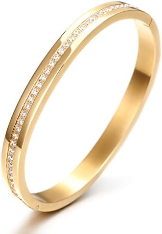 Wistic 316L Stainless Steel White Cubic Zirconia Bangle Bracelet for Girls (Yellow)
