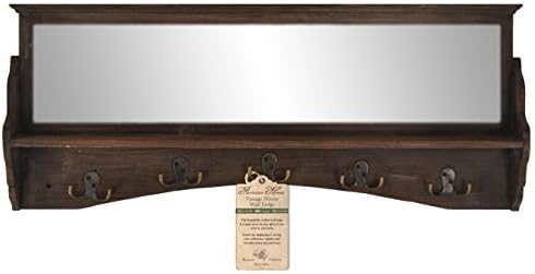 Entryway Vintage Mirror Wall Ledge with 5 Double Hooks Natural