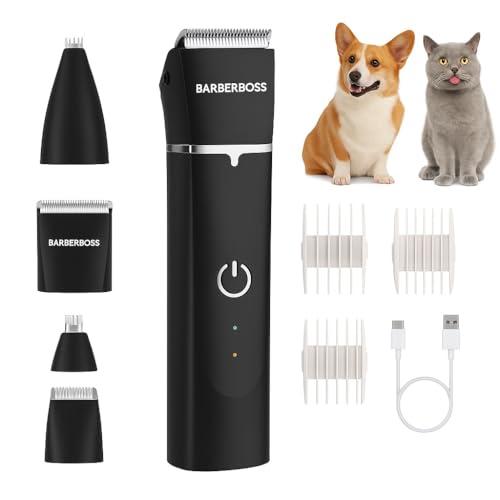BarberBoss Cortapelos para mascotas para perros y gatos, kit profesional de recortador de pelo de perro para pelo grueso y mate, peluquero inalámbrico con hoja de cerámica