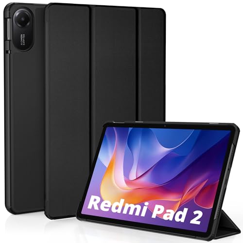 EasyAcc Case Cover Compatible with Xiaomi Redmi Pad 2 11 Inches – Ultra Slim with Lightweight PU Leather Stand Cover, Black