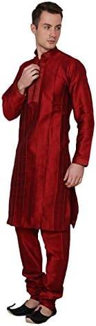 Shri India Indian Maroon Traditional Mens Ethnic Diwali Wear Cultural Kurta Pajama Set