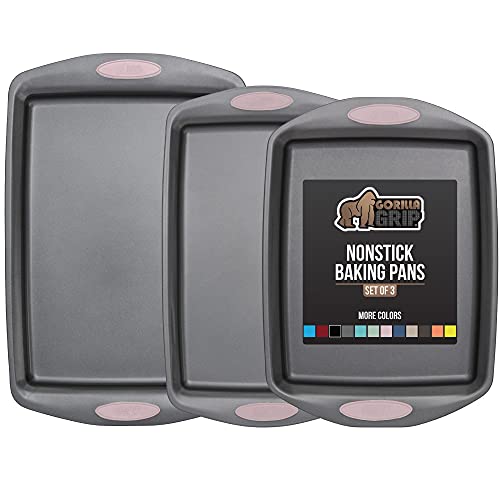 Gorilla Grip Non Stick Jelly Roll Baking Pans, Thick Warp Proof, 3 Piece, Durable Silicone