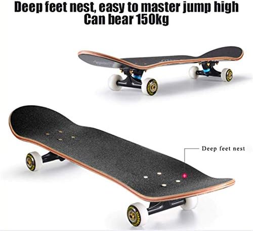 Planche à roulettes professionnelle à quatre roues de 31 pouces, planches à roulettes concaves à double coup pied en bois d'érable à 7 couches pour garçons filles jeunes adultes Tricks Skate Board