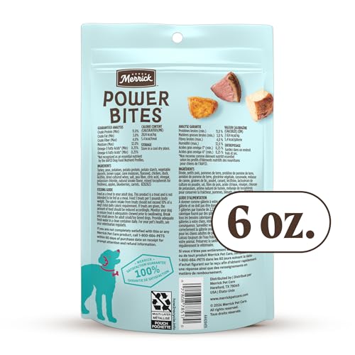 MERRICK POWER BITES NATURAL SOFT AND CHEWY REAL MEAT DOG TREATS, GRAIN FREE SNACK, REAL TURDUCKEN RECIPE – 6 OZ. BAG