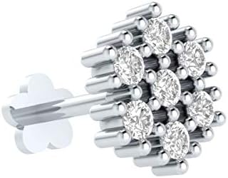 Animas JewelsDGLA Certified 14k White Gold Cluster Stud Nose Pin for Women 0.07 Cttw Natural Diamond (G-H Color. SI Clarity) Round Cut 6-Prong-Setting. Available 8 mm Length