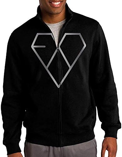 Men Kpop EXO Platinum Logo Zip-up Jacket Hooded Sweatshirt Black