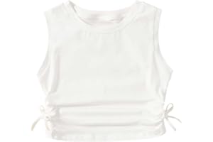 Milumia Girl's Ink Splark Ruched Knot Side Knit Sleeveless Crop Tank Tops