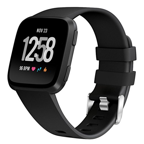 ImmSss Fitbit Versa Bands Silicone, Replacement Bands Straps Wristband for Fitbit Versa Smart Watch Men Women Small Large, 16 colors (01# Black, Small 5.5