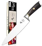 Chef Knife, 8 Inch Kitchen Knife, Quality Professional German High Carbon Stainless Steel Ultra Razor Sharp Cooking Blade with Ergonomic Well-balanced Wood Handle, All Purposes with Gift Box Coolwoo