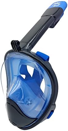 New 3rd Gen Full Face Snorkel Mask - Longer Breathing Tube, Flat Anti Fog Lens - Adult and Kids Size - GoPro Compatible, Easy to Breathe Underwater - Best Panoramic Snorkeling Masks (Black/Blue, L/XL)