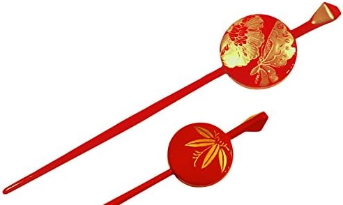 Japanese Hair Ornament Kanzashi Red Ball Stick Golden Peony Butterfly