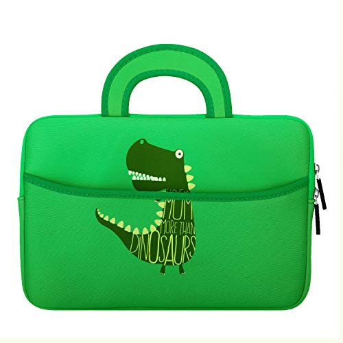 MoKo Fire HD 10 Inch Kids Tablet Sleeve Case Bag, [Shock-Proof] Zipper Handle Pouch Portable Neoprene Cover for Amazon Fire HD 10 Kids Edition, Kindle Fire HD 10.1 Inch - Dinosaur Green