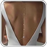 Wedding Back Necklace for Backless Dress Gold Silver Cz Bridal Backdrop Necklace Choker Rhinestone Teardrop Brides Back Body Chain Sparkly Crystal Diamond Long Drop Y Lariat Pendant Bridesmaid Women