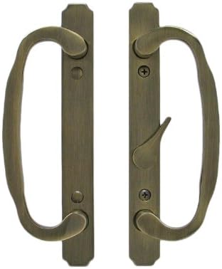 Solid Brass Sliding Glass Door Handle Set, Antique Brass, 3-15/16” CTC Screw Holes