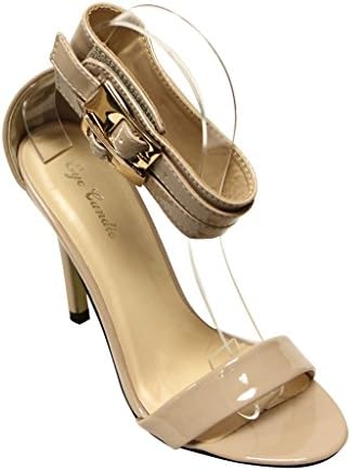 Eye Candie Evelyn-602 open toe single band adjustable ankle strap high heel patent sandals Nude 5.5