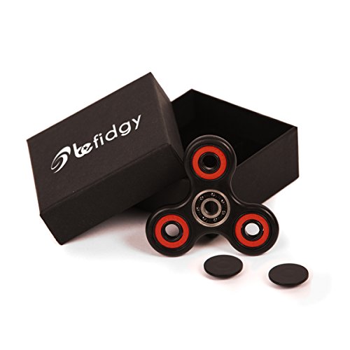BeFidgy Premium Tri Hand Fidget Spinner Toy - Stress Relief Relaxing Spinning Toys for Kids & Adults - Suitable for Anxiety, ADHD, ADD & OCD - Ceramic Bearing - Long Spins 2-3 min - Non-3D (Black/Red)