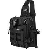 Fyland TB12 Fishing Tackle Bag Water Resistant Shoulder Sling Pack Chest Pack Messenger Bag Outdoor Tackle Backpack for Fishing Gear Storage, Black
