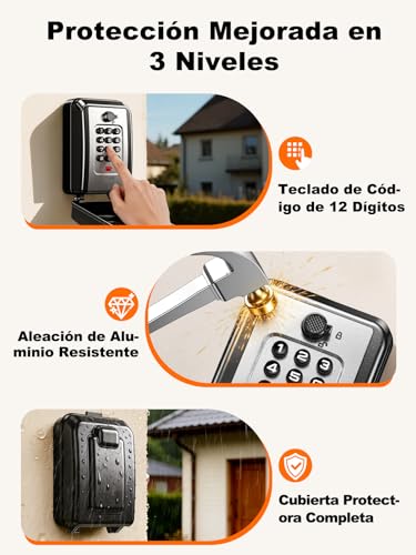 ISEYOU Caja Fuerte para Llaves con Código, 12 Teclas, Caja de Seguridad para Llaves Exterior de Pared, Caja Metálica Resistente a la Intemperie, Negra