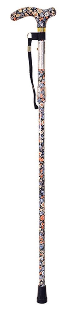 Aidapt Floral Design Fold Down Adjustable Height Lightweight Walking Stick with Anti Slip Ferrule Foot to Aid Stability when Walking Supplied with a Hanging Carry Strap and Rubber Handle