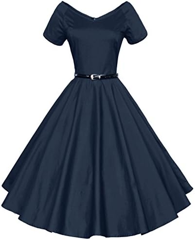 Shengdilu Women's Vintage 1940s 50s Shirtwaist Flared Swing Skaters Dress