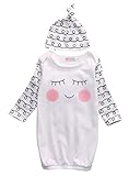 2pcs Baby Boys Girls Rompers Long Sleeve Cotton Eyes Rosy Cheeks Baby Gown Hat Infant Newborn Gift Sleepwear Set (3-6Months)