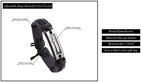 Kamellusone Fashion Religion Alloy Cross Tag Leather Rope Bracelet Bangle