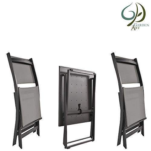 Garden Art Gartenmöbel 3er Set Premium Line, 2 Stück Gartenstühle alu mit 1 Stück Gartentisch klappbar Metall… – Bild 5