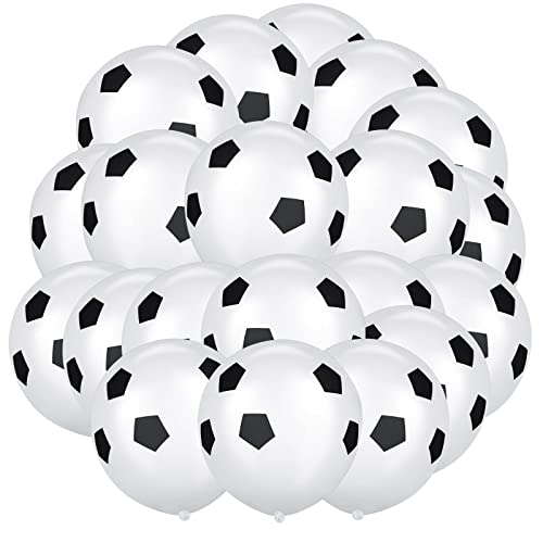 20 Pcs Football Balloons, 12 Inch Black White Soccer Latex, World Cup Theme Party Supplies for Sport Theme, Kids Birthday, Football Fans Party Bag Fillers