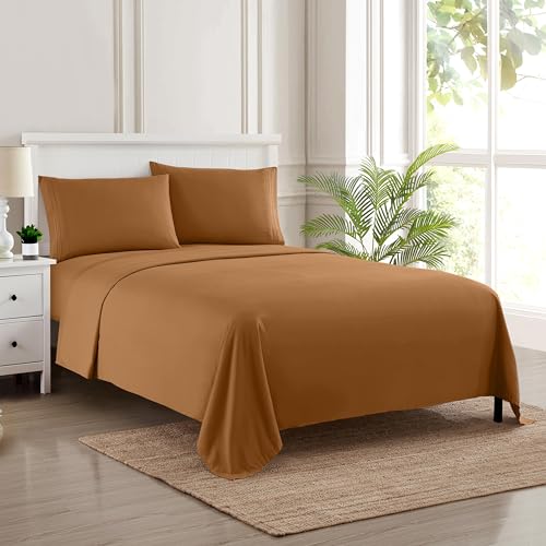 Sweet Home Collection Luxury Bedding Set with Flat, Fitted Sheet, 2 Pillow Cases, Microfiber, Mocha, Twin