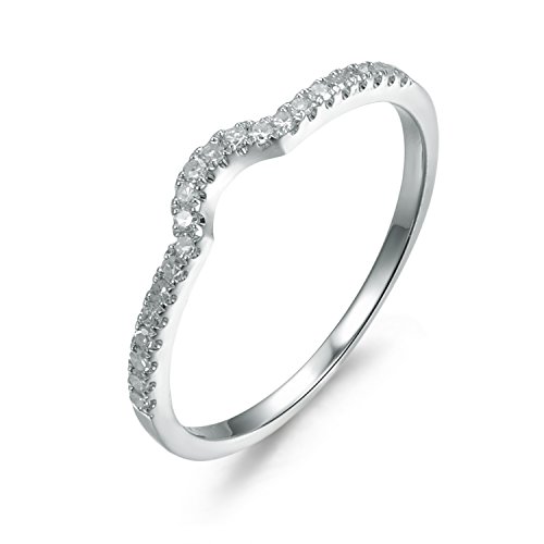 Natural Round Cut Diamond Wedding Band,Anniversary ring,Curved 14k White gold,Half Eternity Matching Band