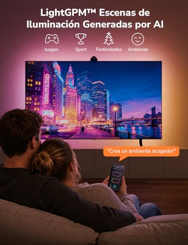 Lepro STV1 AI LED Strip TV Backlight with Camera, 3.6 m for TVs 55-65 Inches, Sync Screen and Music, Function with Alexa/Google Home, RGB+IC Backlight for Gaming, Movies, Adapter