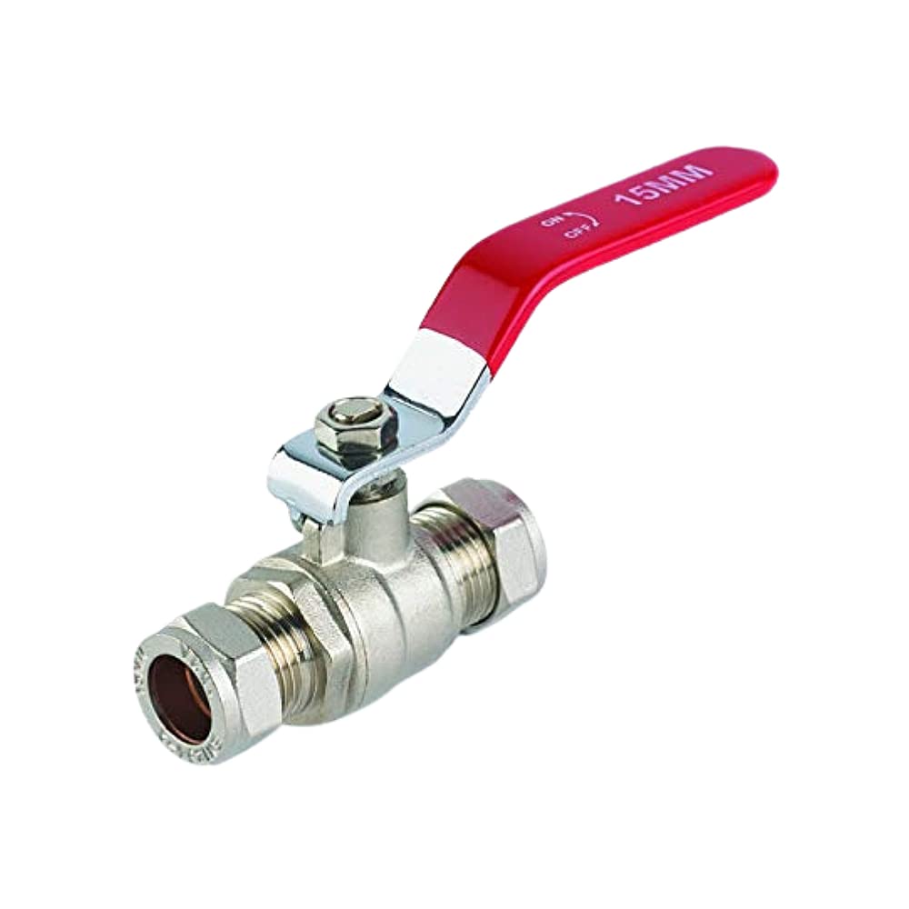 Wärmer System Ball Valve, 15mm Compression Fitting, Full Bore Red Lever Handle, ISO 9001 Certified