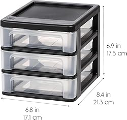 IRIS USA Plastic Stacking Desk Top 3-Drawer Storage