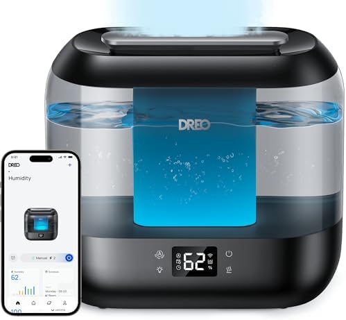 Dreo Smart Humidifiers for Bedroom, Top Fill 4L Supersized Humidifier Large Room with 28 dB, 36H Runtime, Touch/APP/Voice Control, Nightlight, Cool Mist Humidifiers for Baby, Plants, Indoor, Black