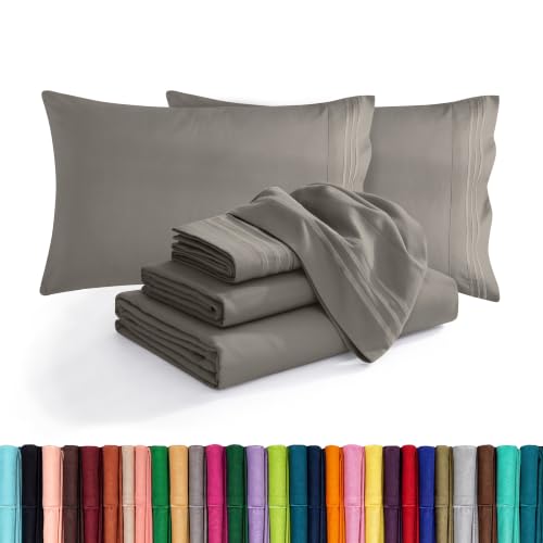 Elegant Comfort Parure de lit 6 pieces Douce en Microfibre de 1 500 Fils, qualite hoteliere, Infroissable et Anti-decoloration, Drap-Housse elastique, Bonnet Profond, Queen Size, Gris