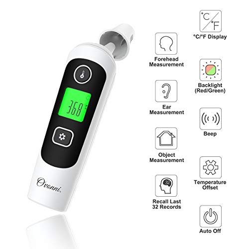 Baby Infrared Thermometer, Ovonni Digital Accurate Ear and Forehead Fever Thermometer for Baby, Kids and Adults, 32 Recall Memory and Optional Silent Mode, CE FDA Approved