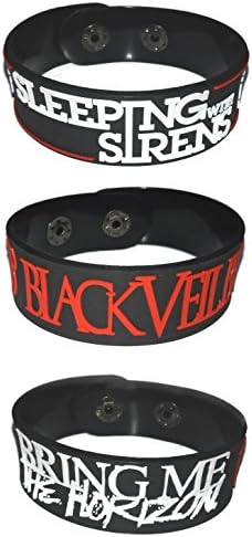 3 PIECES x ( SLEEPING WITH SIRENS + BLACK VEIL BRIDES + BRING ME THE HORIZON ) NEW RUBBER BRACELET WRISTBAND MUSIC ROCK POP UNISEX MEN WOMEN BLACK WHITE SOUVENIRS GIFT DAY WS26