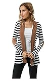 Aifer Womens Striped Long Sleeve Shawl Collar Elbow Patch Open Front Cardigan Sweater