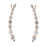 .925 Sterling Silver Rose Gold Plated Cz Ear Climber Earrings with Fish Hook