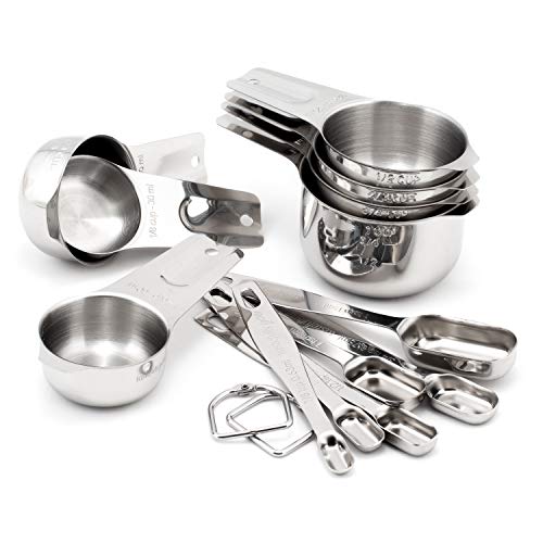 Tastefully You - 13-Piece Stainless Steel Dry Measuring Set Featuring 7 Cups and 6 Spoons - Durable and Long Lasting Metal Set is Dishwasher Safe - Provides Years of Active and Helpful Kitchen Use