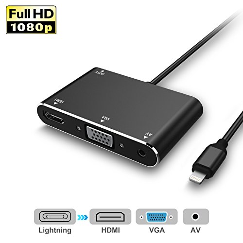 Lightning to HDMI VGA Adapter,Valoin 4 in 1 Plug and Play Lightning to HDMI VGA AV Converter Adapter for iPhone X/8/8 Plus/7/7Plus/6/6s/6s Plus//5/5s iPad iPod to Projector HDTV - Thumbnail 7