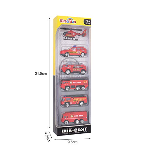Dreamon Spielzeugautos Feuerwehrauto Fahrzeuge Feuerwehrmann Spielzeug Set Mini Cars für Kinder ab 3 Jahren,6 Pcs – Bild 8