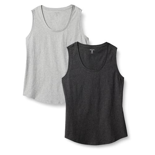 Amazon Essentials Débardeur sans Manches 100% Coton Coupe Classique Femme, Lot de 2, Charbon/Gris Clair Chiné, L