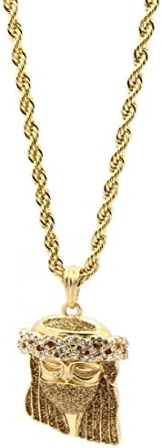 POPLife Men's Golden Plated Golden Stardust Ninja Jesus Pendant 4Mm 24" Rope Necklace Chain