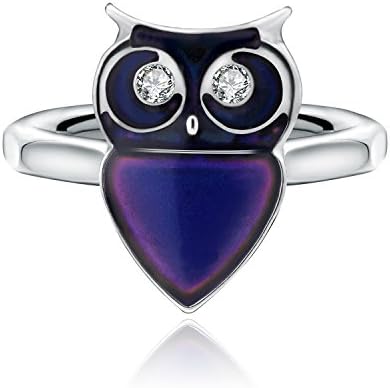 Color Changing Mood Ring Owl Shaped Imitation White Gold Plated Thermochromic Liquid Crystal Ring(without Glitter Powder) (7.5)